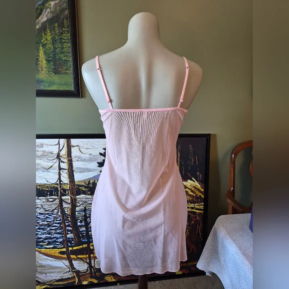 Vintage Jacob Light Pink Sheer Mesh Slip Night Gown Size Large - Picture 2 of 3